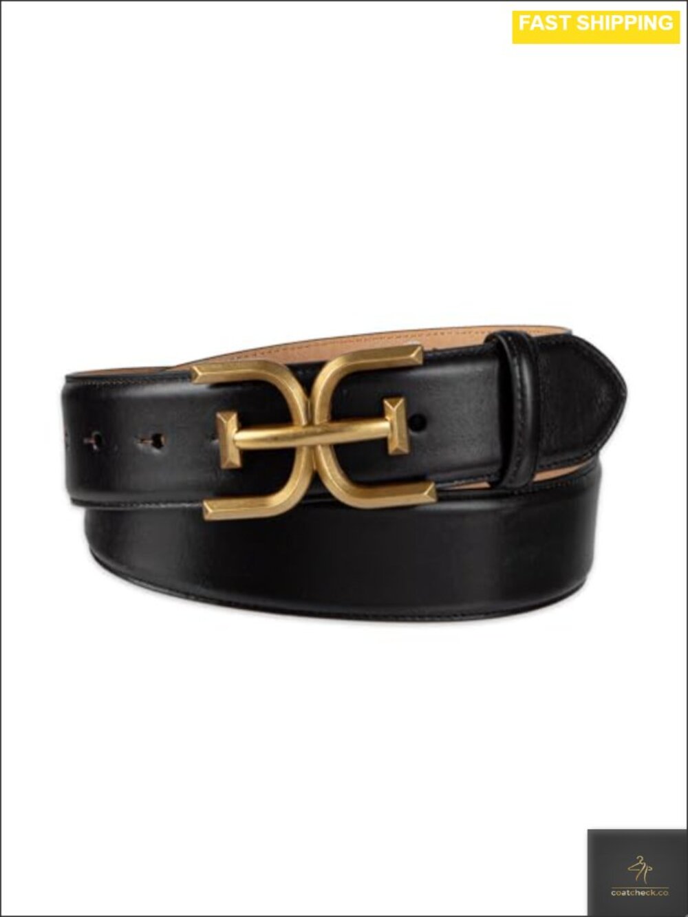 Double-E Logo Plaque Buckle Genuine Leather Belt for Jeans and Trousers